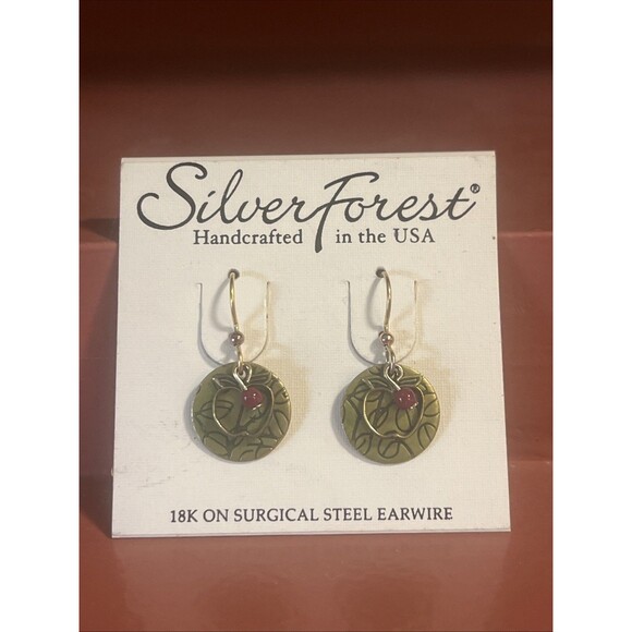 Silver Forest Handcrafted 18K Surgical Steel Earrings, Apple Teacher Gift, USA - Picture 1 of 3